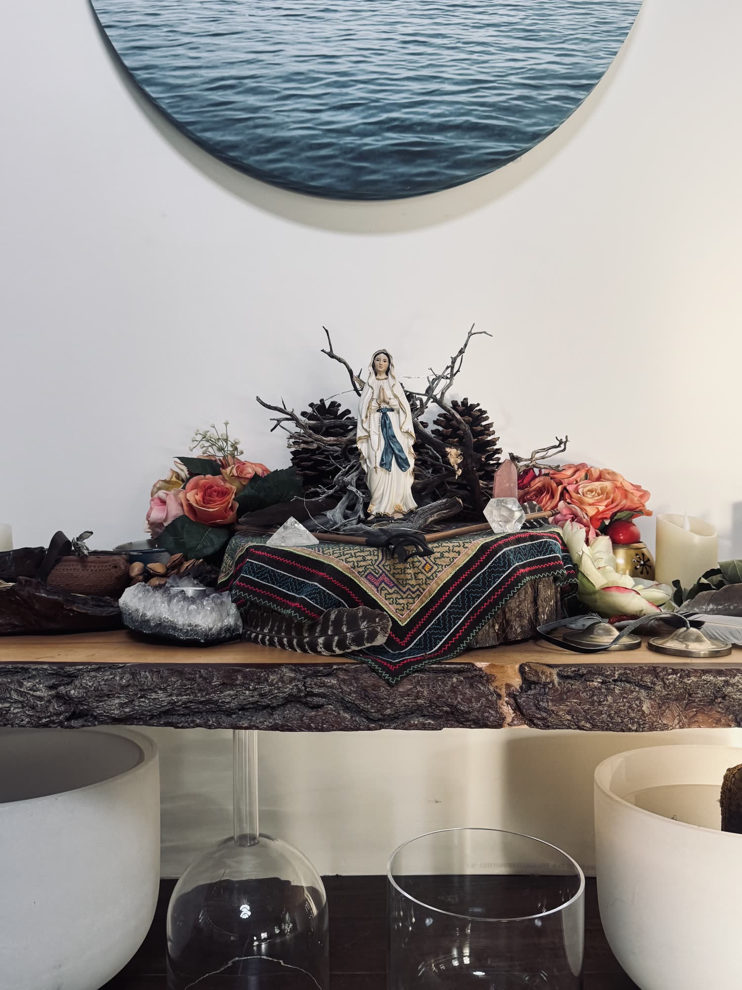 Altar with flowers and offerings.